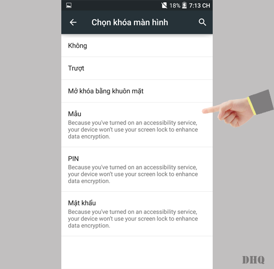 Chọn một trong các loại khóa màn hình